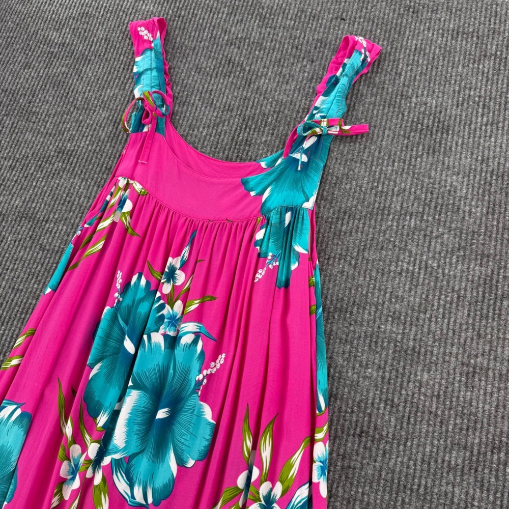 Aloha Fashion Womens One Size Pink Teal Floral Hawaiian Maxi Dress Sleeveless